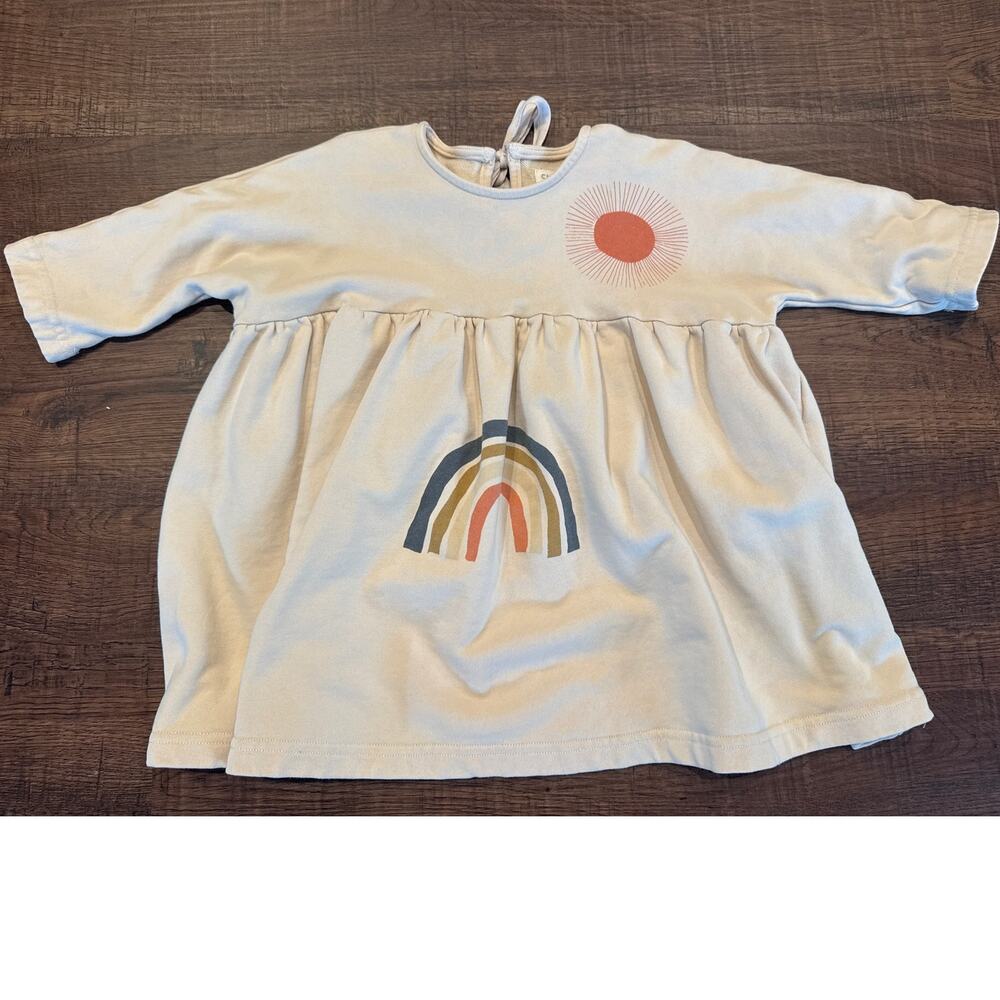 Siaomimi Cream Rainbow Neutral Cotton Dress Tie Back Girls Size 5